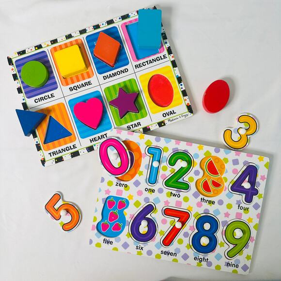 Shapes & Numbers Bundle of 2 Educational Wooden Puzzles - Picture 1 of 11